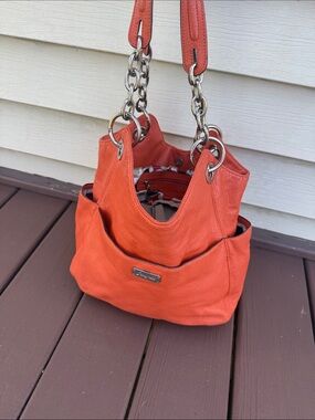 Grace Adele Burnt Orange Leather Shoulder Bag with Chain Handles 🦄🤗